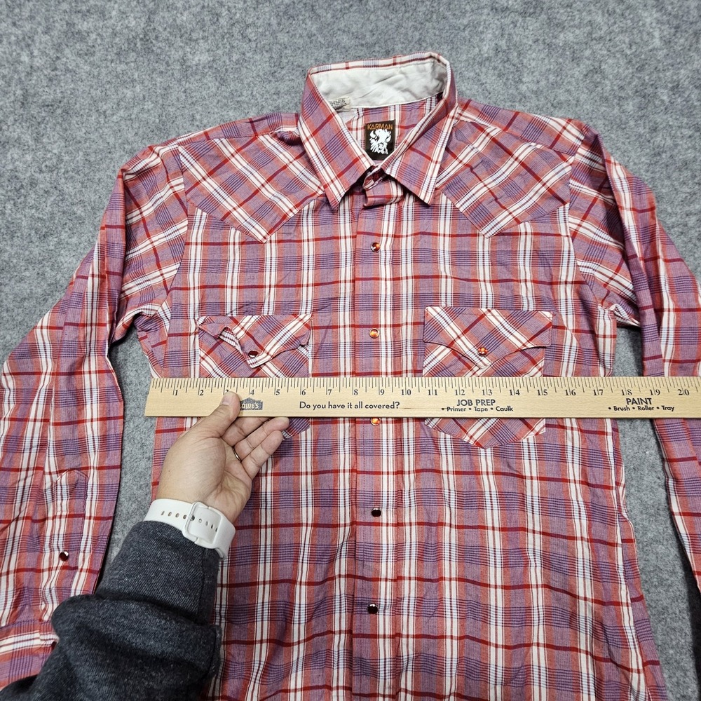 VINTAGE Karman Western Pearl Snap Shirt Small Ranch Wear Lightweight Rodeo - Picture 7 of 9